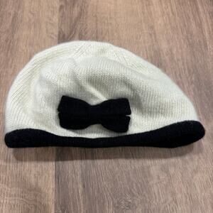 Portolano Baby Girl Cream Black 100% Cashmere Hat Beanie Cap Size 6-9M Months